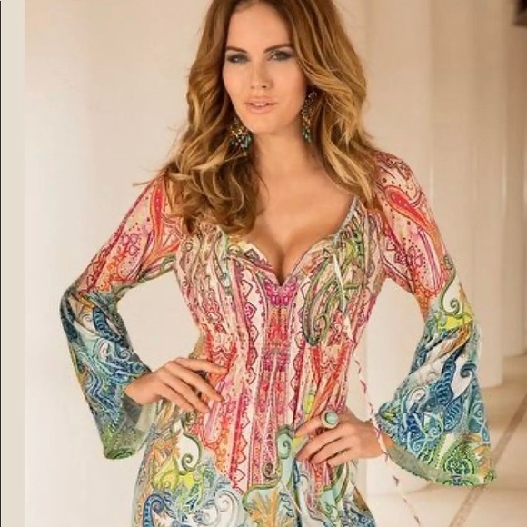 Boston Proper summer hues paisley Boho peasant top - Picture 7 of 7